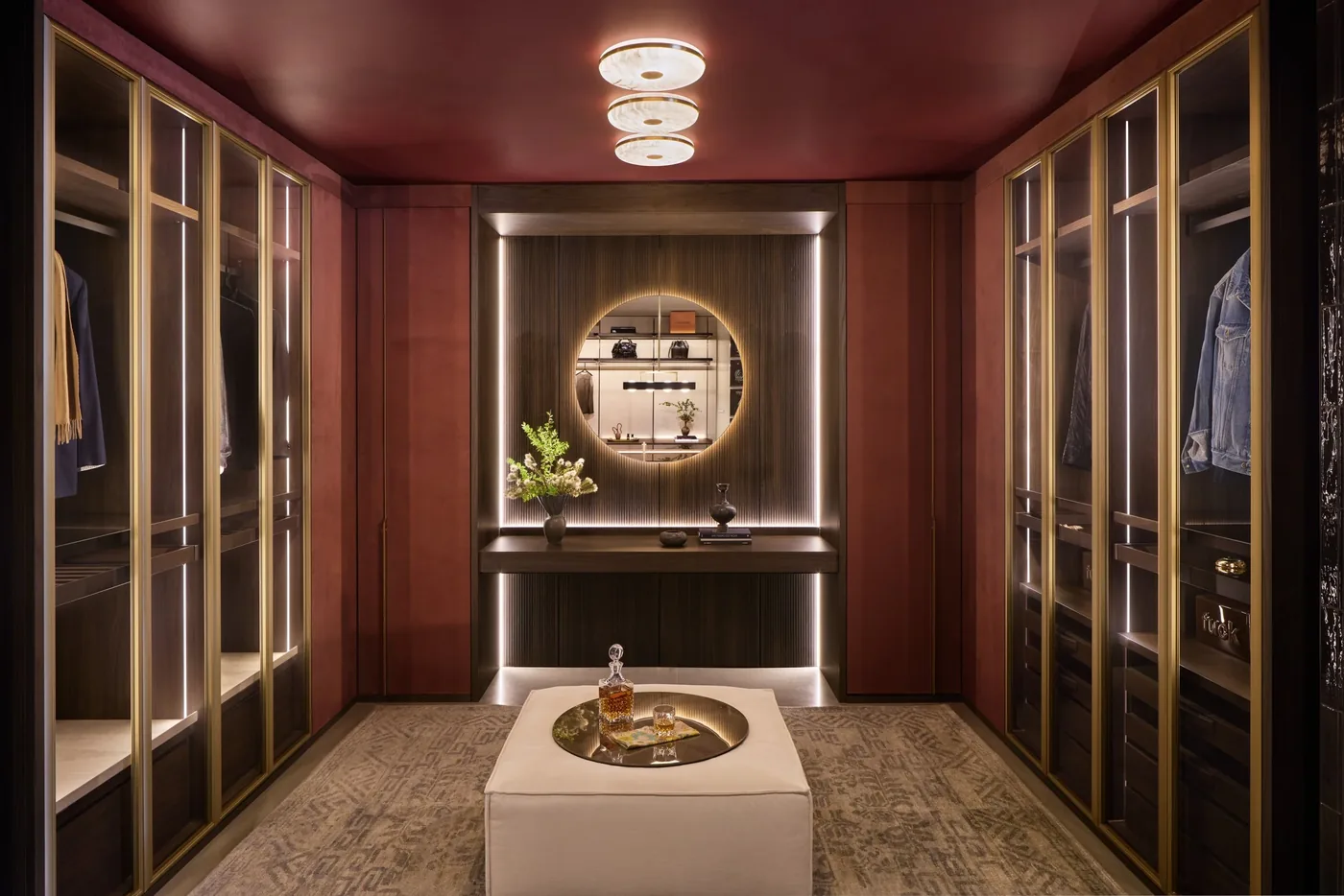 Night Collection wardrobes in Raisin Alcantara, the collection used in Her Closet