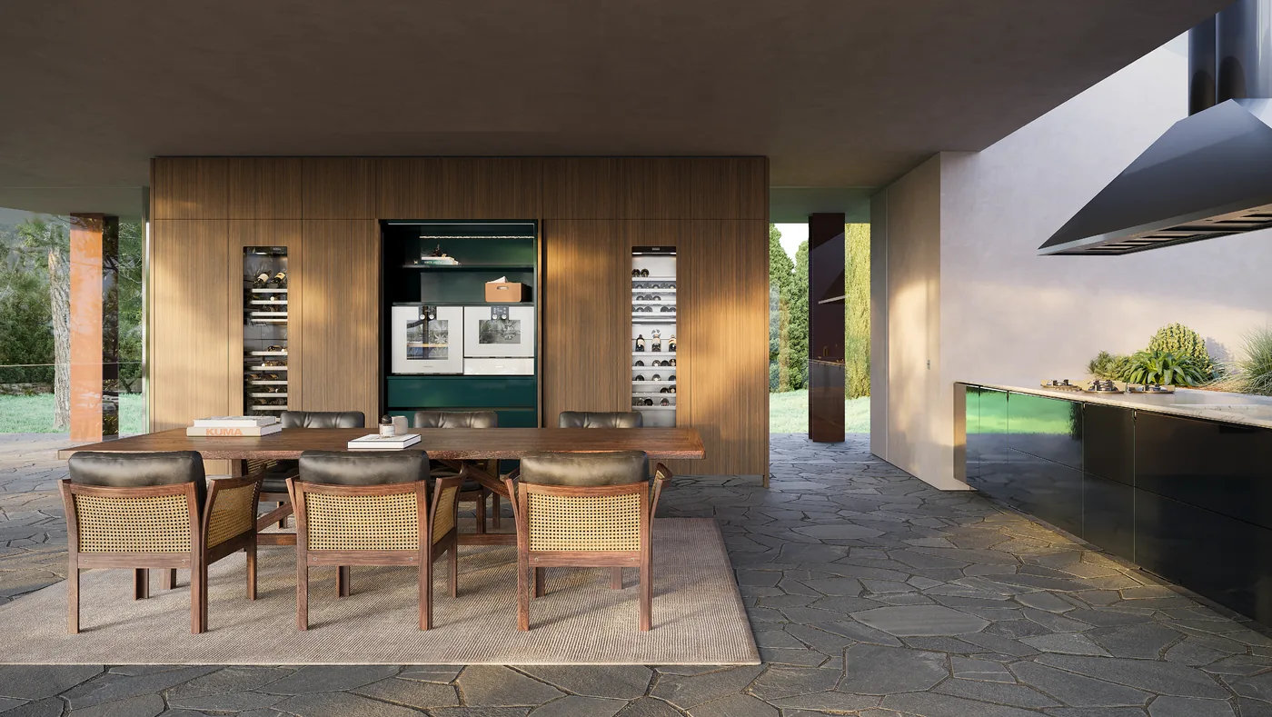 Schiffini Cina kitchen under a large steel hood