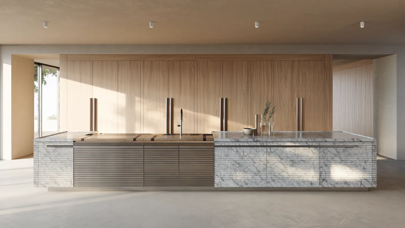 Schiffini Cinqueterre kitchen in anodized aluminium and marble