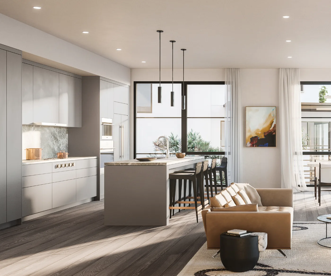 Open living and kitchen at Yerba Buena Island