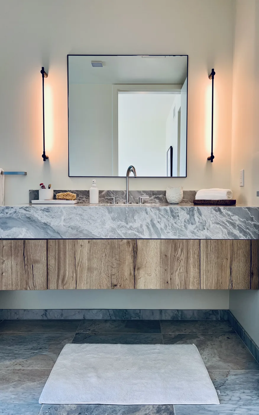 Floating vanity with a stone top, Yerba Buena Island